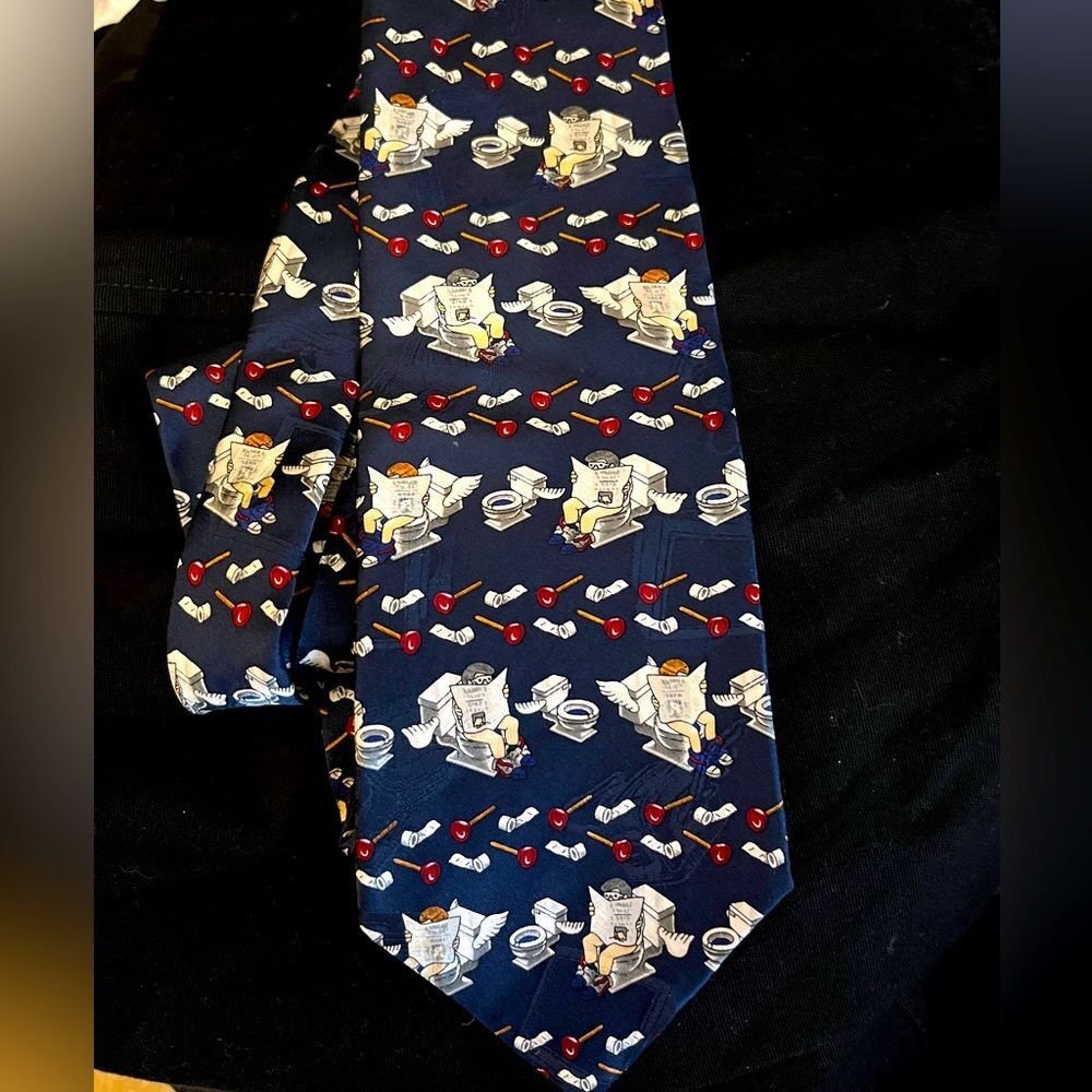 After Dark Flying Toilets Vintage Navy Silk Tie